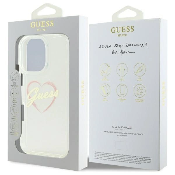 Etui Guess IML Heart na iPhone 16 Pro - przezroczyste