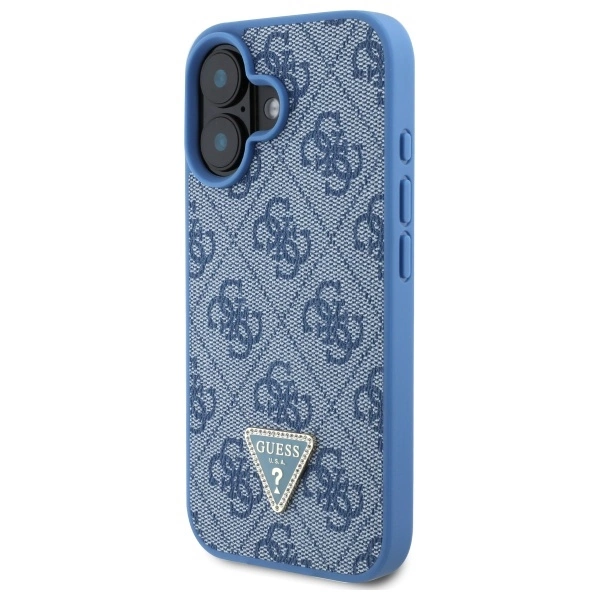 Etui Guess Leather Metal Logo Strass Crossbody na iPhone 16 - niebieskie