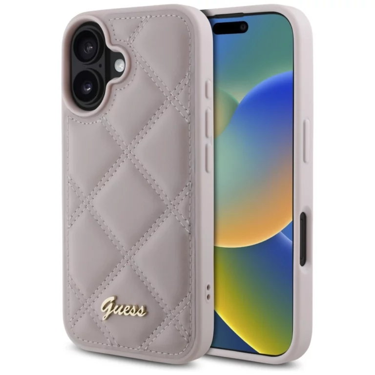 Etui Guess Quilted Metal Logo na iPhone 16 - różowe