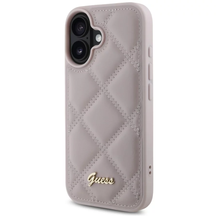Etui Guess Quilted Metal Logo na iPhone 16 - różowe