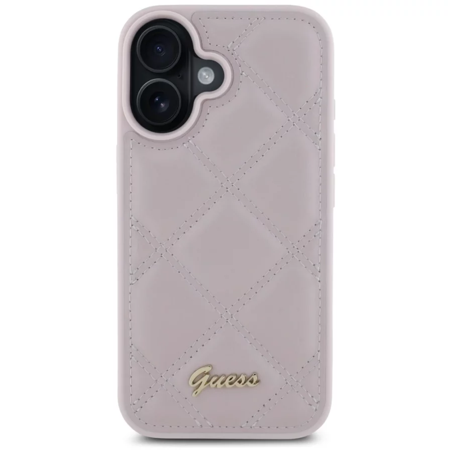 Etui Guess Quilted Metal Logo na iPhone 16 - różowe