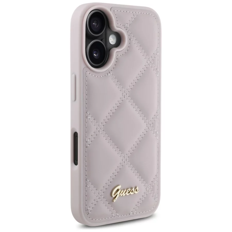 Etui Guess Quilted Metal Logo na iPhone 16 - różowe