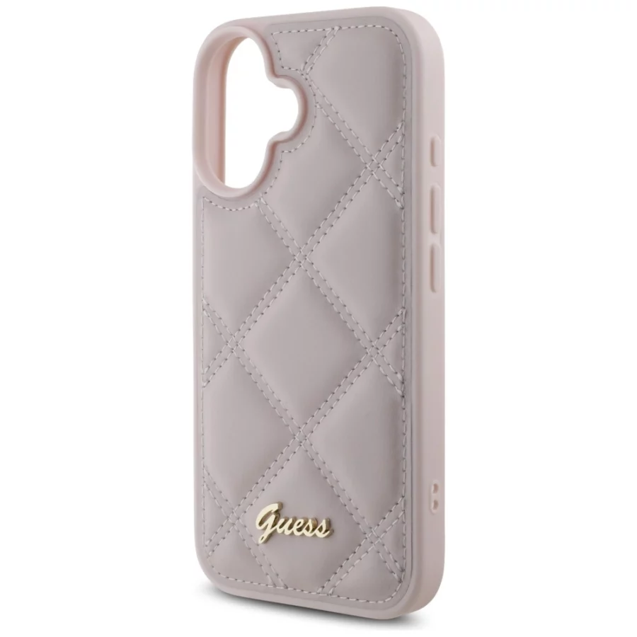 Etui Guess Quilted Metal Logo na iPhone 16 - różowe