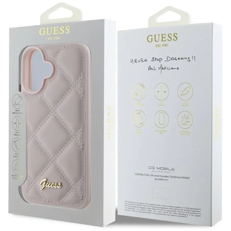 Etui Guess Quilted Metal Logo na iPhone 16 - różowe
