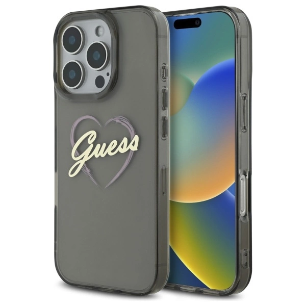 Etui Guess IML Heart na iPhone 16 Pro Max - czarne
