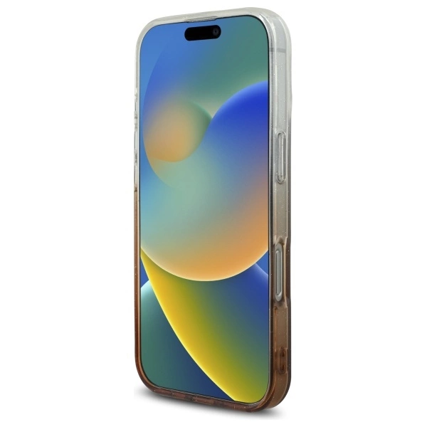 Etui Guess IML Glitter Gradient MagSafe na iPhone 16 Pro - brązowe