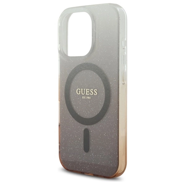 Etui Guess IML Glitter Gradient MagSafe na iPhone 16 Pro - brązowe