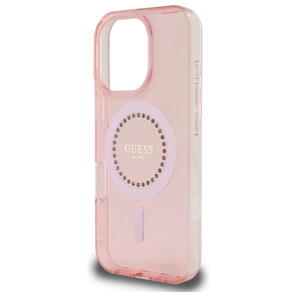 Etui Guess IML Rhinestones MagSafe na iPhone 16 Pro - różowe