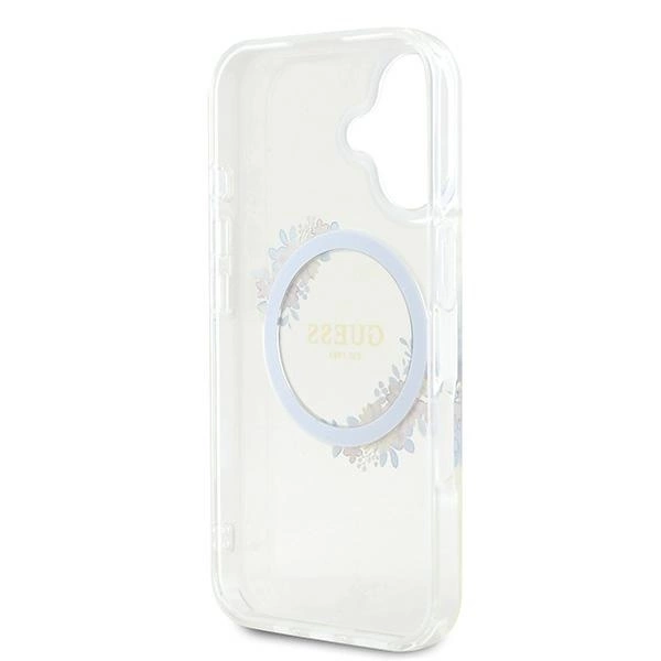 Etui Guess IML Flowers Wreath MagSafe na iPhone 16 Plus - przezroczyste