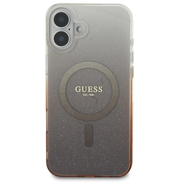 Etui Guess IML Glitter Gradient MagSafe na iPhone 16 Plus - brązowe