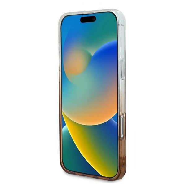 Etui Guess IML Glitter Gradient MagSafe na iPhone 16 Plus - brązowe