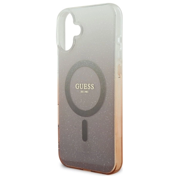 Etui Guess IML Glitter Gradient MagSafe na iPhone 16 Plus - brązowe
