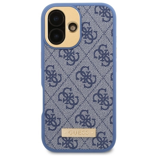 Etui Guess 4G Logo Plate MagSafe na iPhone 16 Plus - niebieskie