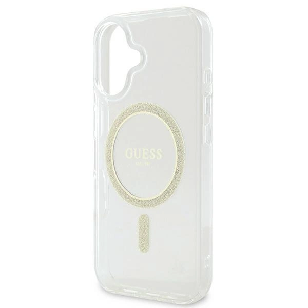 Etui Guess IML Glitter Circle MagSafe na iPhone 16 - przezroczyste