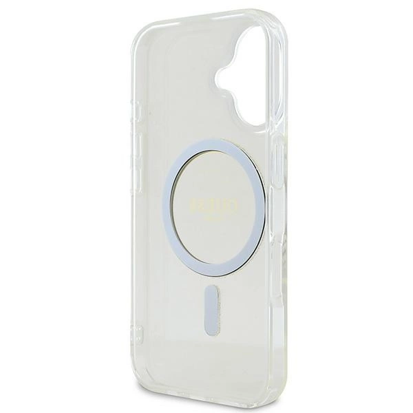 Etui Guess IML Glitter Circle MagSafe na iPhone 16 - przezroczyste