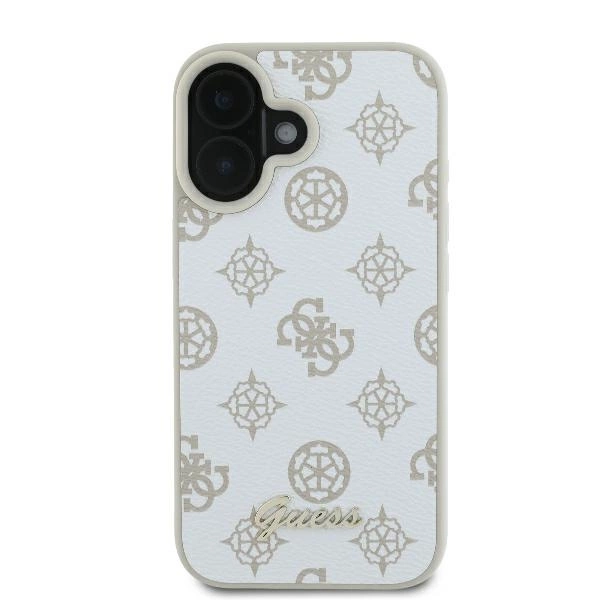 Etui Guess Peony Script Logo MagSafe na iPhone 16 - białe