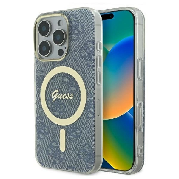 Etui Guess IML 4G MagSafe na iPhone 16 Pro Max - niebieskie