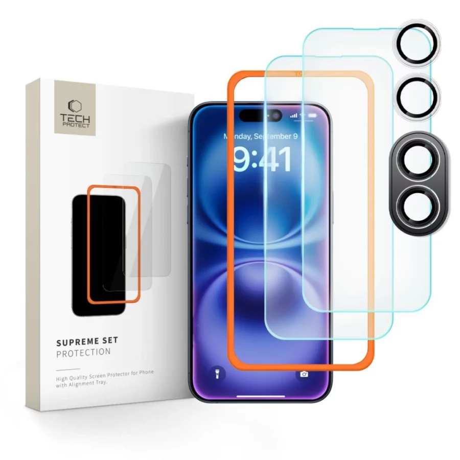 Szkło hartowane Tech-Protect Supreme Set na iPhone 16 - przezroczyste (3 szt.)