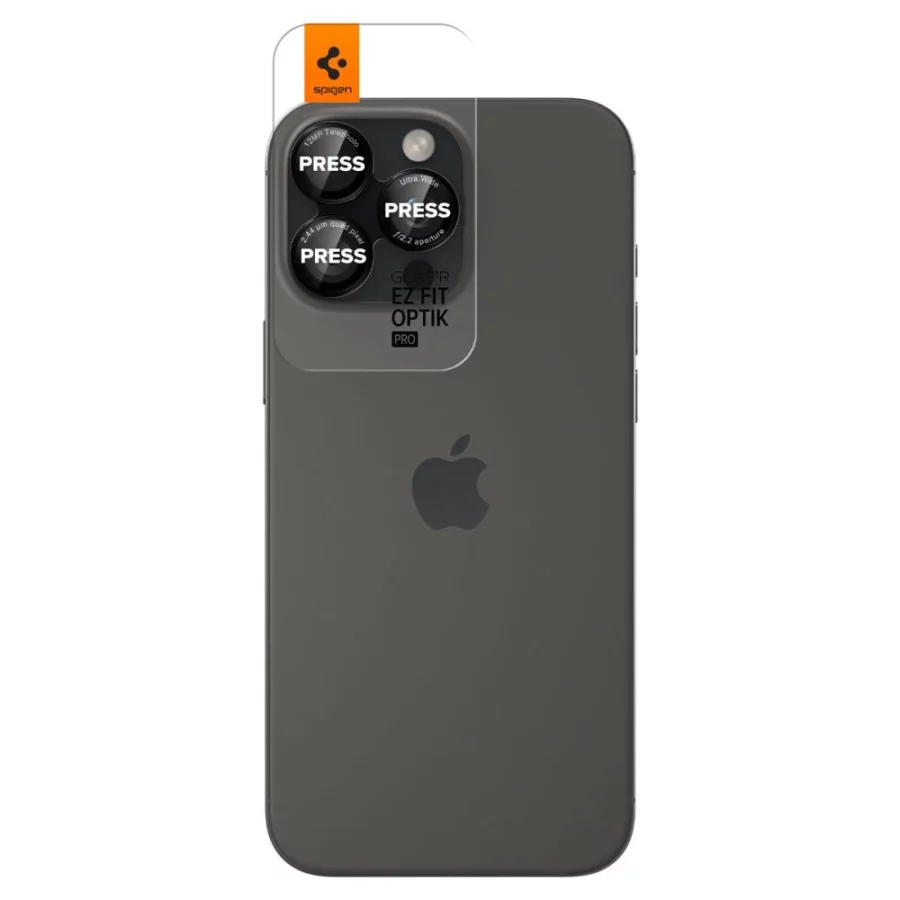 Szkło hartowane Spigen Optik Pro L-Series Glas.tR EZ Fit na aparat do iPhone 14 Pro / Pro Max / 15 Pro / Pro Max / 16 Pro / 16 Pro Max / 17 Pro / 17 Pro Max - czarne z czerwoną obwódką