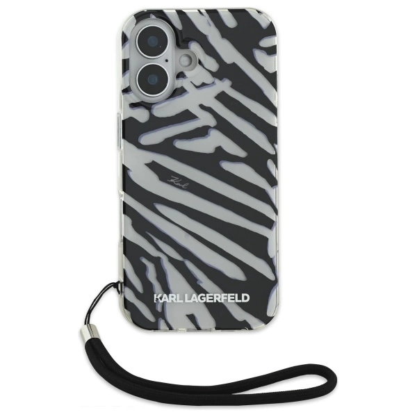 Etui Karl Lagerfeld IML Zebra Pattern & Cord na iPhone 16 - czarne