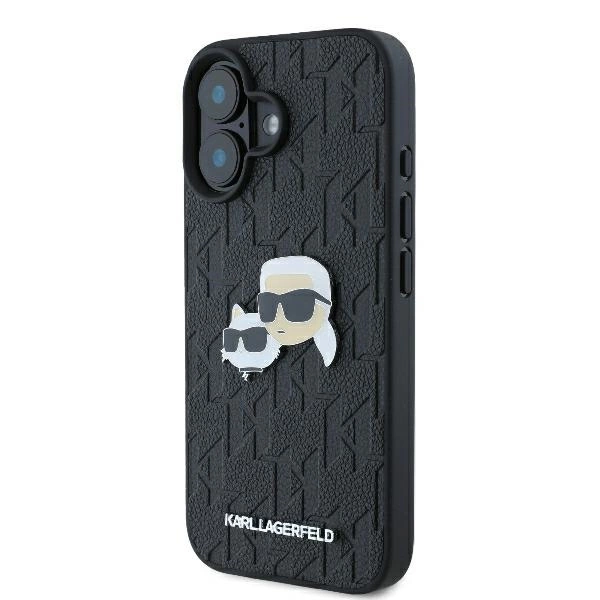 Etui Karl Lagerfeld Monogram Karl & Choupette Head Pin na iPhone 16 - czarne