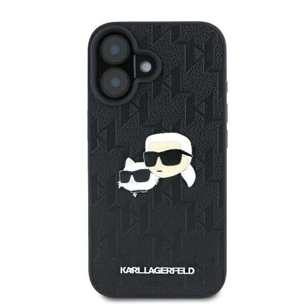 Etui Karl Lagerfeld Monogram Karl & Choupette Head Pin na iPhone 16 - czarne