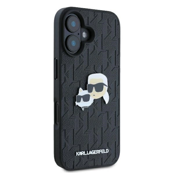 Etui Karl Lagerfeld Monogram Karl & Choupette Head Pin na iPhone 16 - czarne