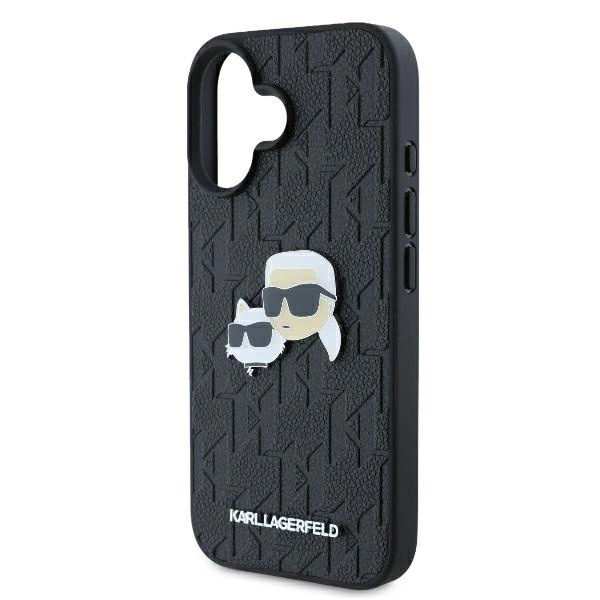 Etui Karl Lagerfeld Monogram Karl & Choupette Head Pin na iPhone 16 - czarne
