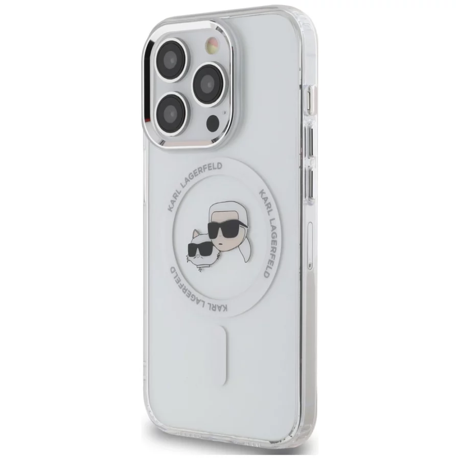 Etui Karl Lagerfeld IML Metal Karl & Choupette Head MagSafe na iPhone 14 Pro - białe