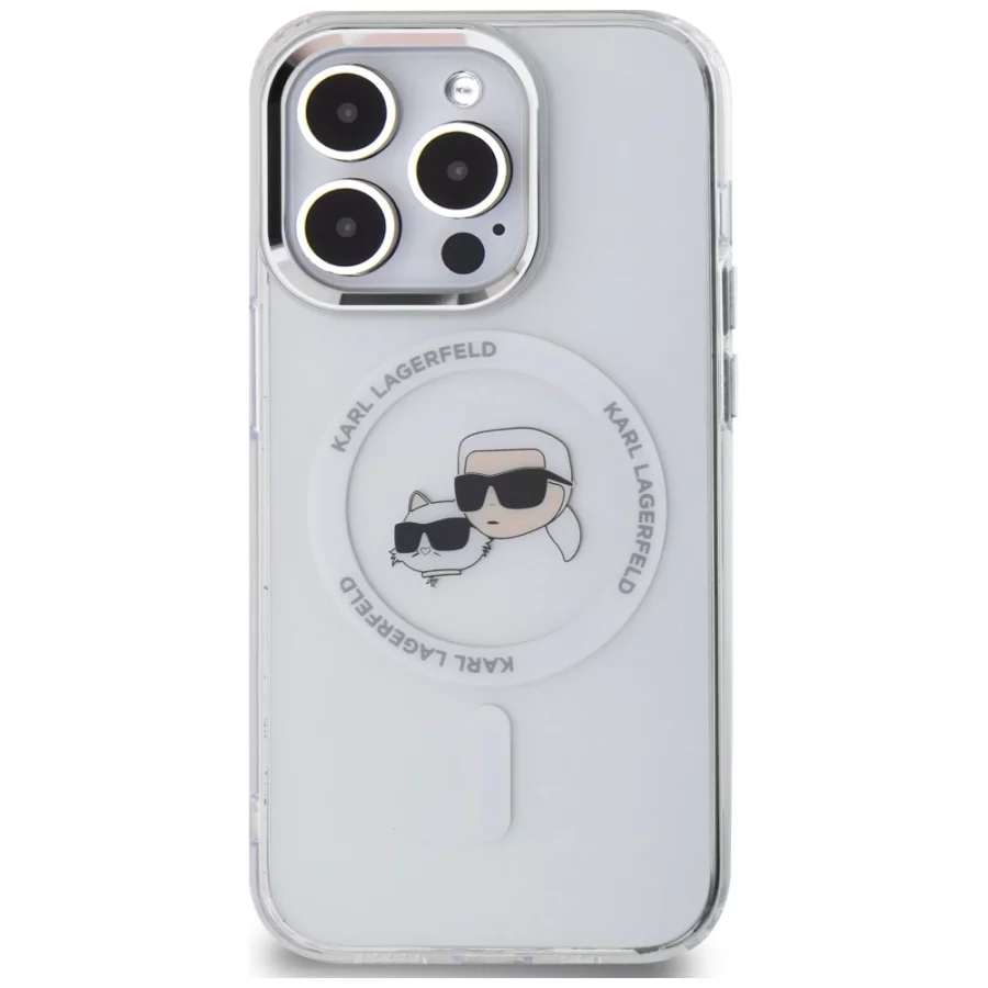 Etui Karl Lagerfeld IML Metal Karl & Choupette Head MagSafe na iPhone 14 Pro - białe