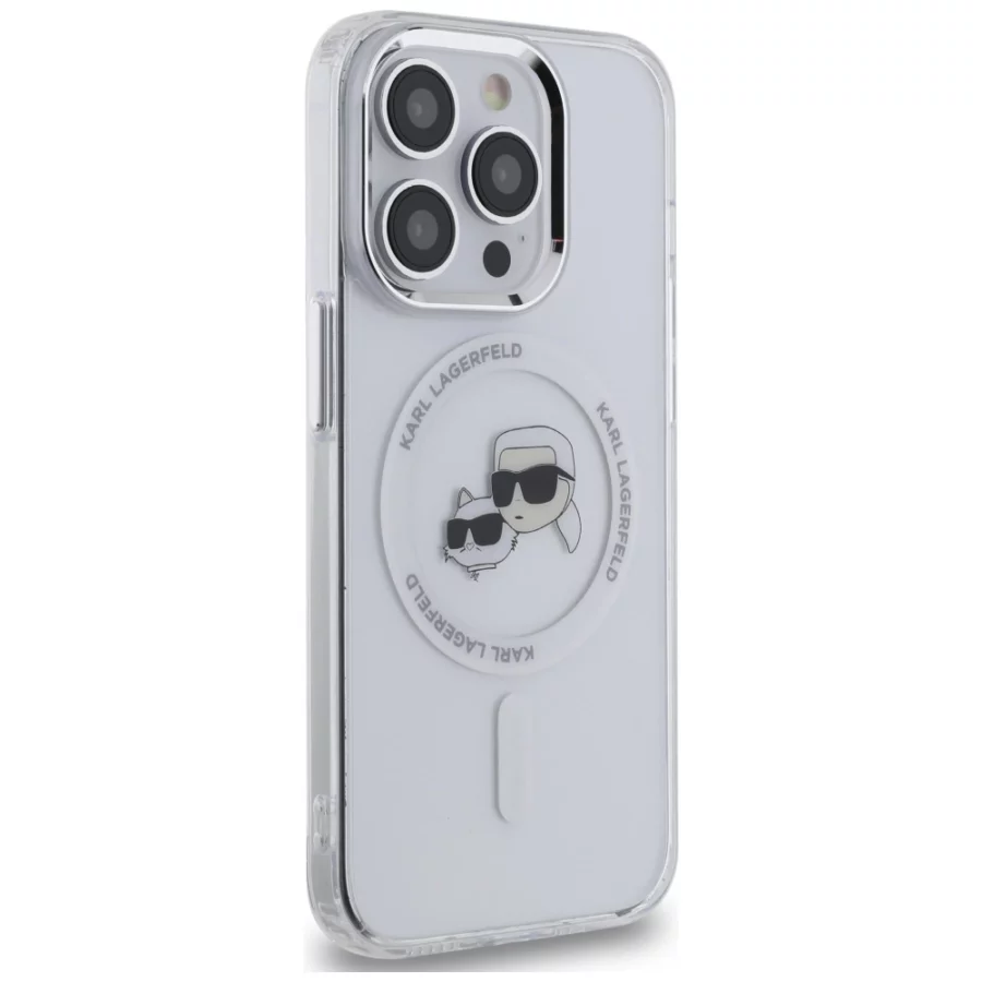 Etui Karl Lagerfeld IML Metal Karl & Choupette Head MagSafe na iPhone 14 Pro - białe