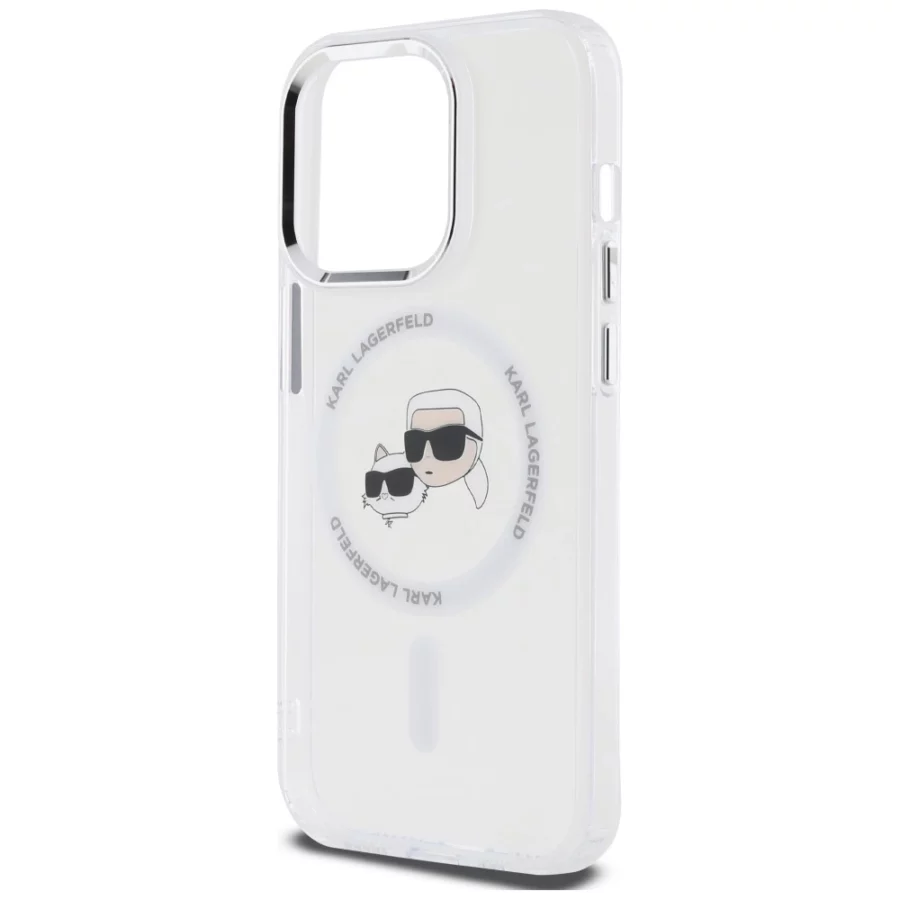 Etui Karl Lagerfeld IML Metal Karl & Choupette Head MagSafe na iPhone 14 Pro - białe