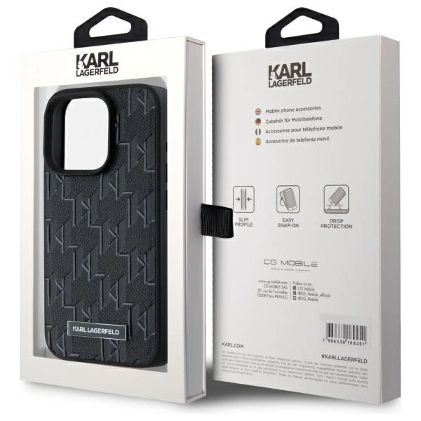 Etui Karl Lagerfeld Leather Monogram Metal Logo MagSafe na iPhone 15 Pro - czarne