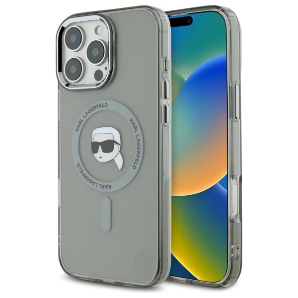 Etui Karl Lagerfeld IML Metal Karl Head MagSafe na iPhone 16 Pro - czarne