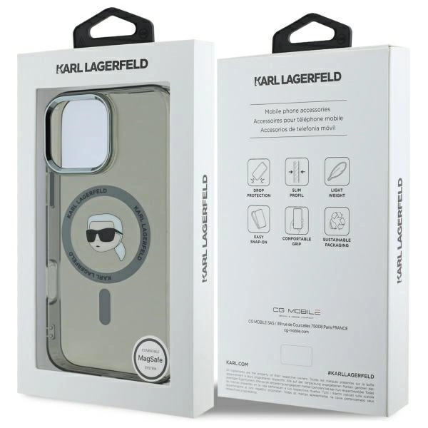 Etui Karl Lagerfeld IML Metal Karl Head MagSafe na iPhone 16 Pro - czarne