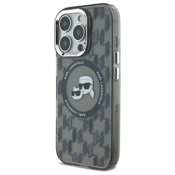 Etui Karl Lagerfeld IML Monogram Karl & Choupette Head MagSafe na iPhone 16 Pro - czarne