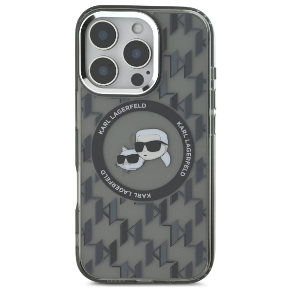 Etui Karl Lagerfeld IML Monogram Karl & Choupette Head MagSafe na iPhone 16 Pro - czarne