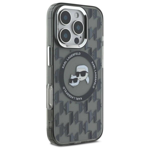 Etui Karl Lagerfeld IML Monogram Karl & Choupette Head MagSafe na iPhone 16 Pro - czarne