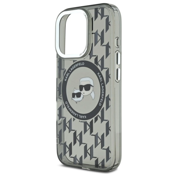 Etui Karl Lagerfeld IML Monogram Karl & Choupette Head MagSafe na iPhone 16 Pro - czarne