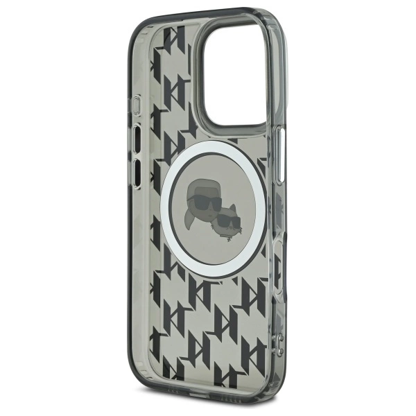 Etui Karl Lagerfeld IML Monogram Karl & Choupette Head MagSafe na iPhone 16 Pro - czarne