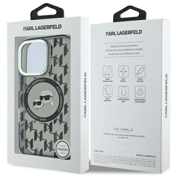 Etui Karl Lagerfeld IML Monogram Karl & Choupette Head MagSafe na iPhone 16 Pro - czarne