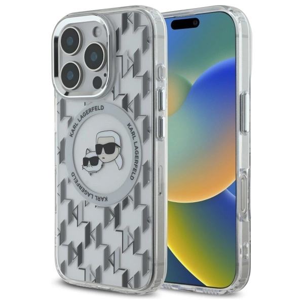 Etui Karl Lagerfeld IML Monogram Karl & Choupette Head MagSafe na iPhone 16 Pro - przezroczyste