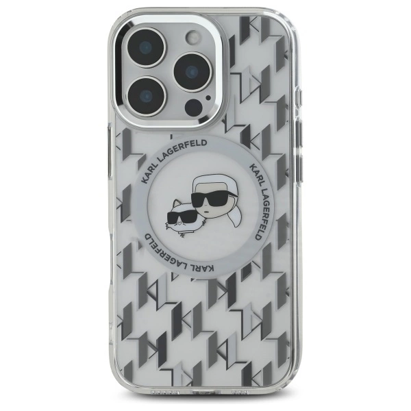 Etui Karl Lagerfeld IML Monogram Karl & Choupette Head MagSafe na iPhone 16 Pro - przezroczyste