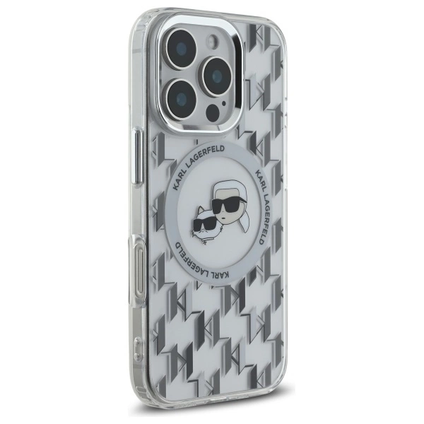 Etui Karl Lagerfeld IML Monogram Karl & Choupette Head MagSafe na iPhone 16 Pro - przezroczyste