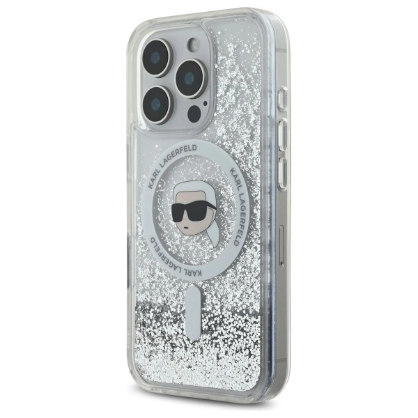 Etui Karl Lagerfeld Liquid Glitter Karl Head Magsafe na iPhone 16 Pro - przezroczyste