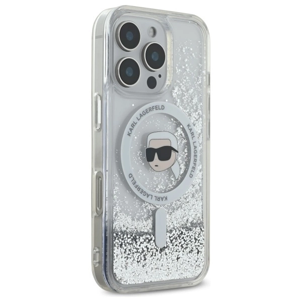 Etui Karl Lagerfeld Liquid Glitter Karl Head Magsafe na iPhone 16 Pro - przezroczyste
