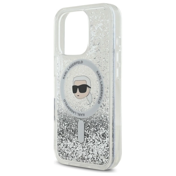 Etui Karl Lagerfeld Liquid Glitter Karl Head Magsafe na iPhone 16 Pro - przezroczyste