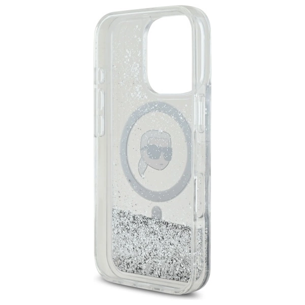 Etui Karl Lagerfeld Liquid Glitter Karl Head Magsafe na iPhone 16 Pro - przezroczyste