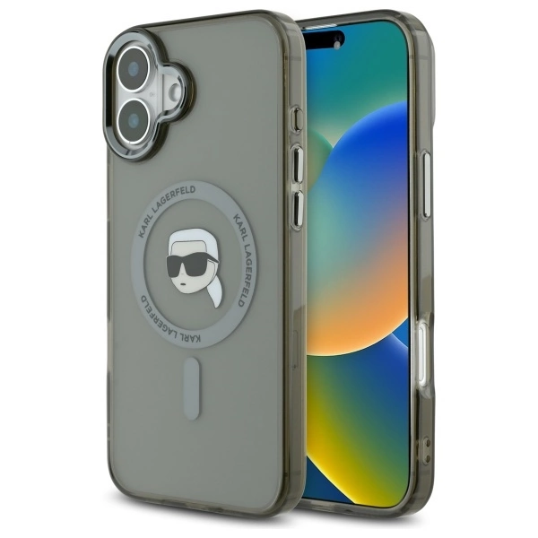 Etui Karl Lagerfeld IML Metal Karl Head MagSafe na iPhone 16 Plus - czarne