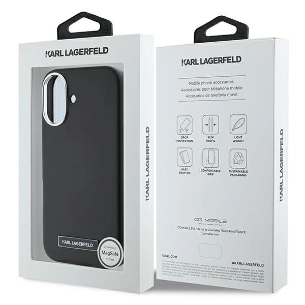 Etui Karl Lagerfeld FW Metal Plate MagSafe na iPhone 16 Plus - czarne